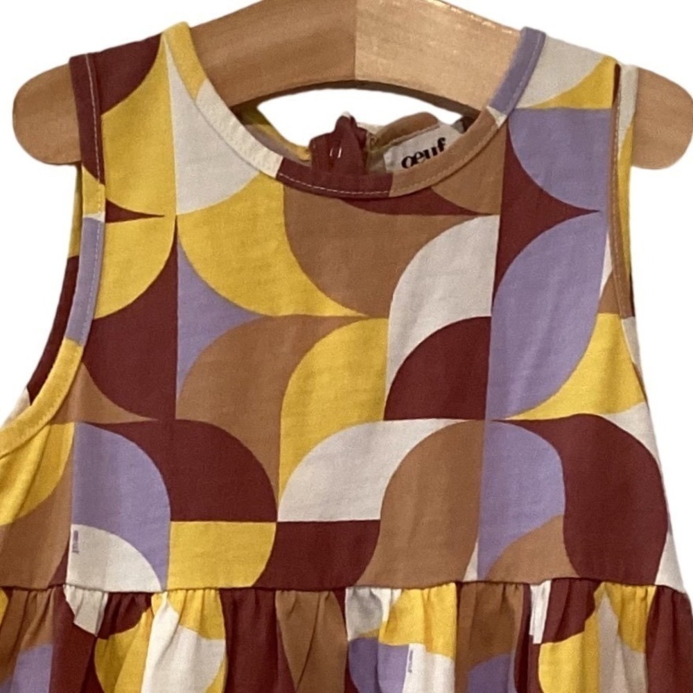 Oeuf Organic Cotton Dress Geometric Print Sleeveless Multi Color RARE Size 2-3Y - Picture 2 of 5